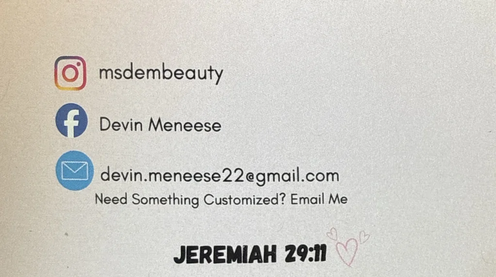 MsDemBeauty T-Shirts & More business card, back